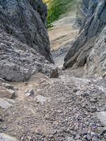 Looking down the crux gully from near the top of it.