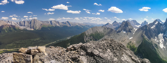 Mount Kent, Commonwealth Ridge, Mount Burstall  French, Robertson and Sir Douglas in the far background from L to R.