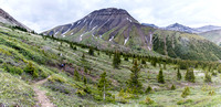 Descending Shale Pass towards Peters Creek and Chirp Peak with Divide Pass at left.