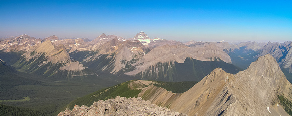 The mighty Mount Assiniboine shows up over Morrison and Turner. Mount Shark at lower right.