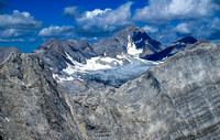Mount Sir Douglas rises above the Haig Glacier with Monro on the left and Jellico on the right.