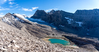 The glaciated col at left can be used to traverse down to Three Brothers Lake and Cataract Peak.