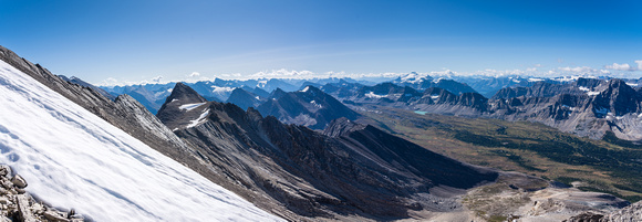 Stunning views over Clearwater Pass and the Siffleur Valley as we near the summit ridge.