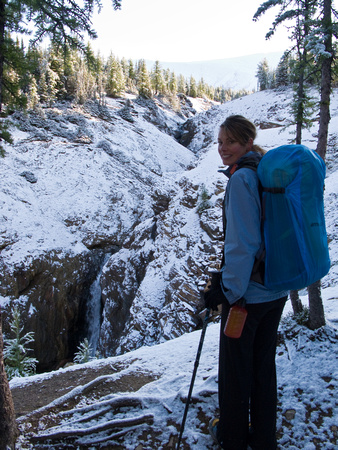 Hanneke checks out a waterfall along the Wonder Pass trail.