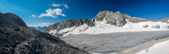 Views across the Haig Glacier to Mount Maude. The trail at left.