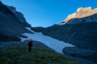 Above tree line, hiking up to the French / Robertson col and the Haig Glacier.