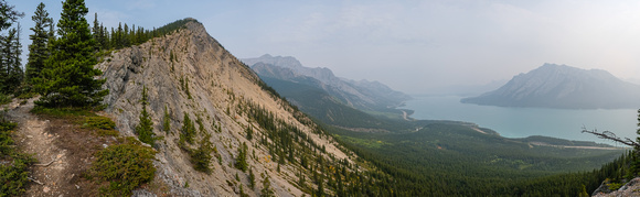 Views along the south ridge over Abraham Mountain (L), Windy Point Ridge, Abraham Lake and Michener.