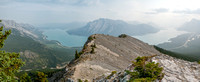 Views down over the hiker's summit towards Mount Michener and Abraham Lake.