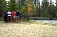 Kev, Jon, Vern, Hanneke, Gus and Gwen at the end of our trip in the Maligne Canyon parking lot.