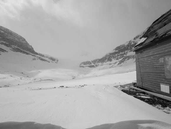 At the research station - Peyto Glacier in a near whiteout.