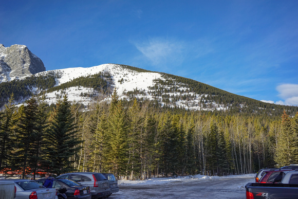 From the parking lot behind the Kananaskis Lodge, the north ridge looks easy and straight forward.
