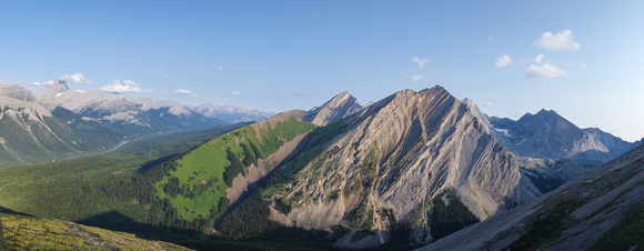 Looking up towards James Walker (R) with Chester on the left and an unnamed peak at center.