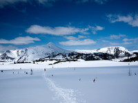 Skiing towards Citadel Pass.
