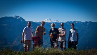 The group on the summit of Elk Mountain with Mount Baker in the background.