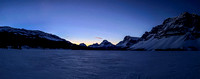 Crossing Bow Lake in predawn light.